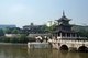 China: Jiaxiu Lou (First Scholar's Tower) on the Nanming River with Cuiwei Yuan tea house in the background, Guiyang, Guizhou Province